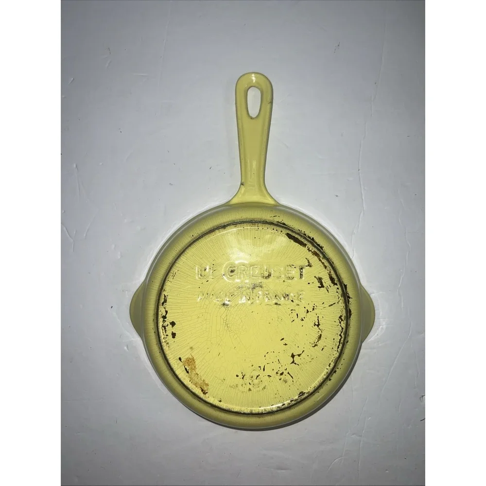 Vintage Le Creuset 16 Yellow Enamel Cast Iron Frying Pan 6.5 